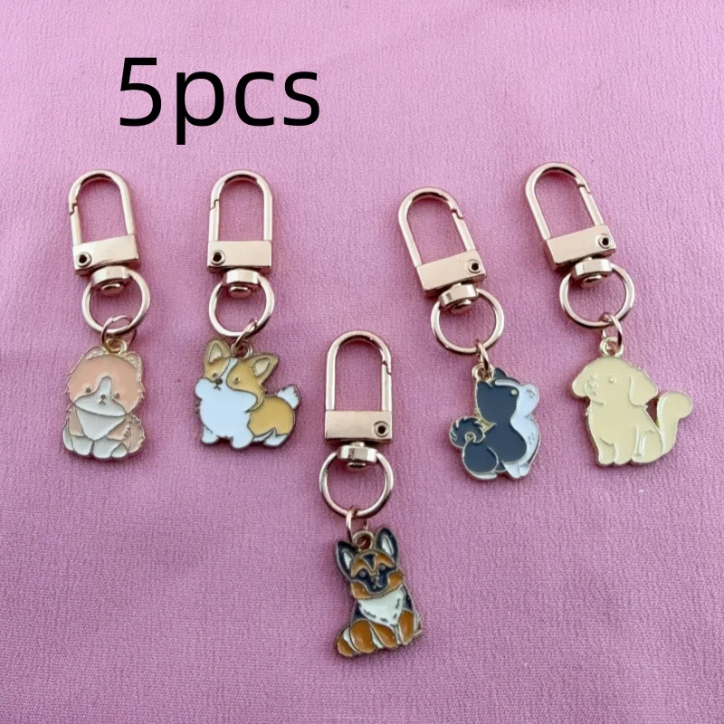 5pcs alloy drip oil cute little dog keychain accessories, suitable for bag hanging accessories, the best choice for gifts