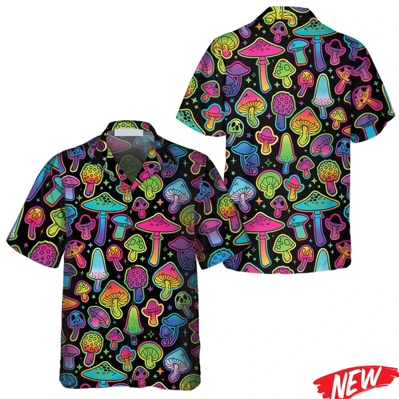 

Hot Sale Mushroom Graphic Hawaiian Shirt For Men 3d Printing Plants Shirt Quick Dry Lapel Short Sleeves Oversized Button Shirts