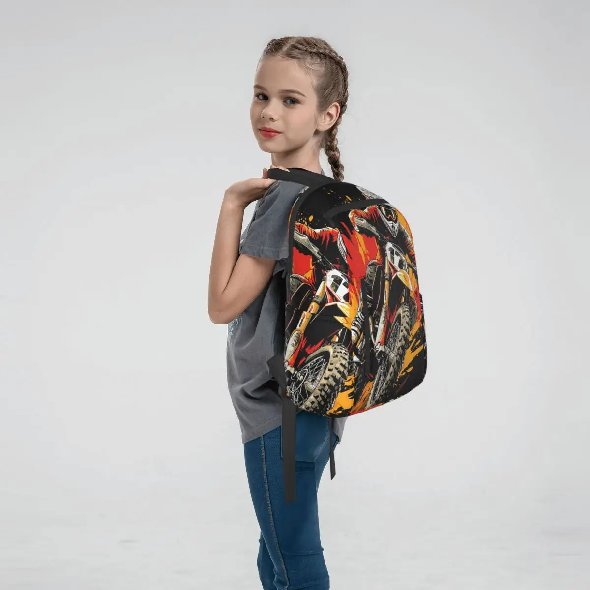 Motorcycle Rider In Mountain Graffiti Backpack Large Capacity Children BookBag School Bag Shoulder Bags for Men Women
