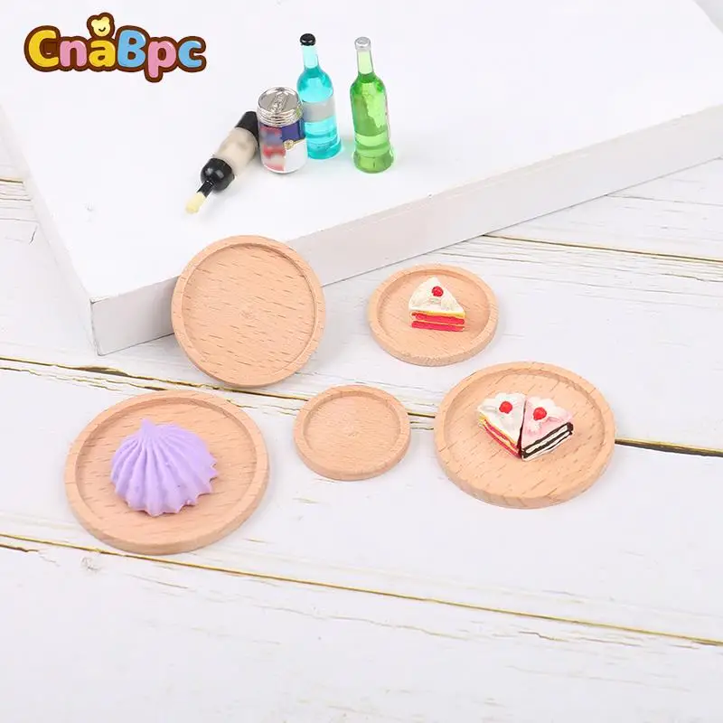 1:12 Dollhouse Wooden Miniature Round Food Tray Kitchen Tableware Model Furniture DIY Life Scene Decor Accessories Decor 4Size