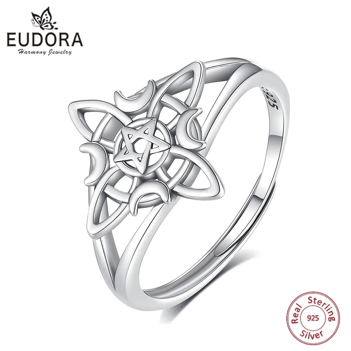 

Eudora 925 Sterling Silver Witch Knot Adjustable Ring for Women Man Irish Celtic Knot Witchcraft Amulet Ring Wicca Jewelry Gift