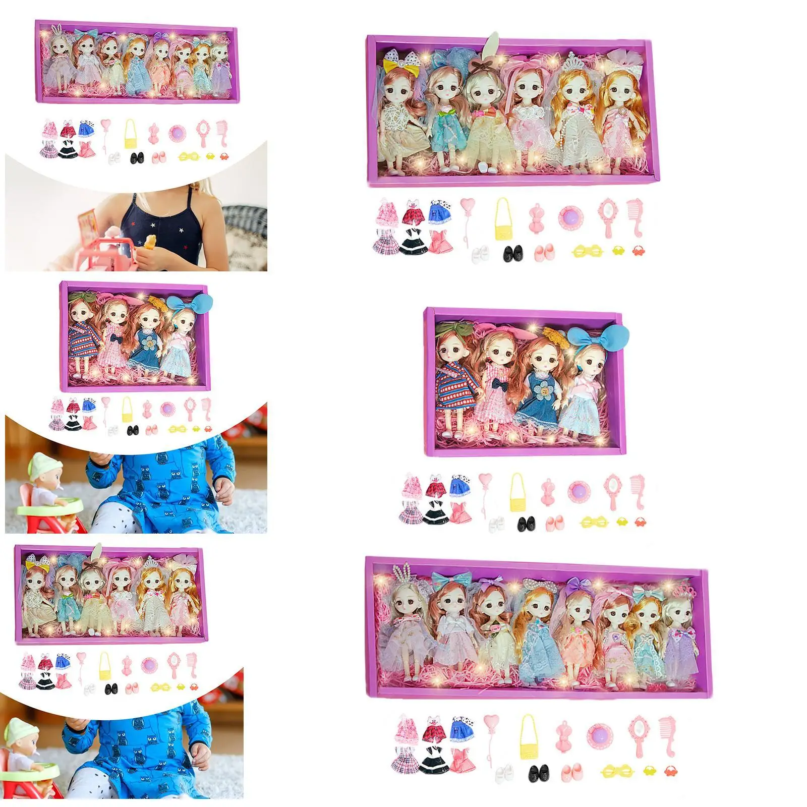 Princess Doll Set Princess Figures with Doll Clothes Pretend Play 15cm/5.91inch Little Dolls Set for Kids Girls Birthday Gift