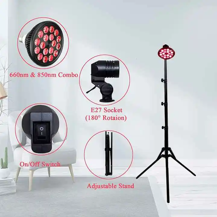 Red Light Therapy for Body and Face, 660nm ＆ 850nm Infrared Red Light Therapy Device with Adjustable Stand for Pain Relief, Skin
