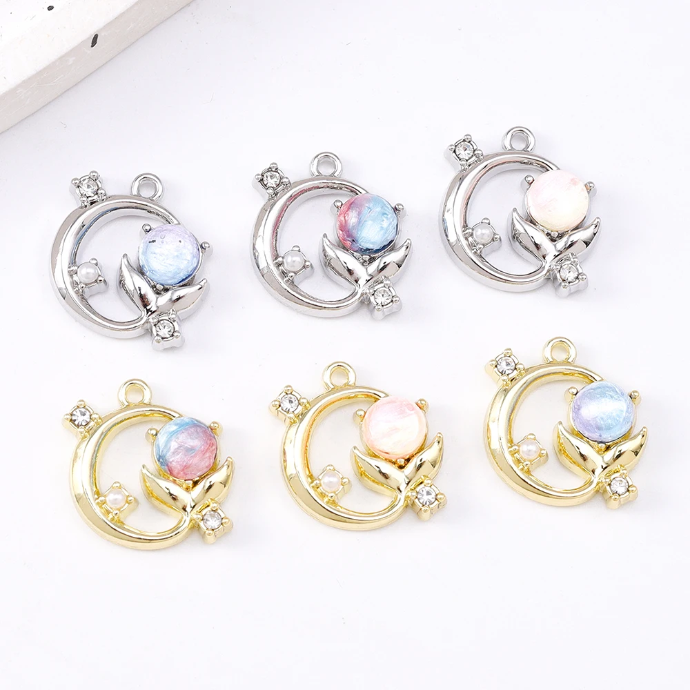 

5pcs Cute Gemstone Circle Fish Tail Charms Pendant for Jewelry Making Earrings Bracelet Necklace DIY Handmade Accessories