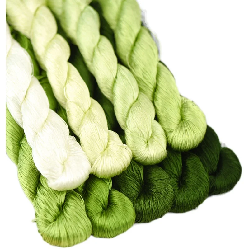 #107 Untwisted Silk Thread for Brushable Velvet Flowers, Gentle Gradient Green, Soft & Cozy Crafting Fiber