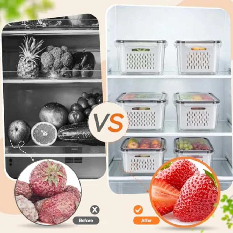 Fruit Storage Containers for Fridge - 3 Pack Produce Storage Containers with Removable Colander, Leakproof Food Organization Ke - view 4