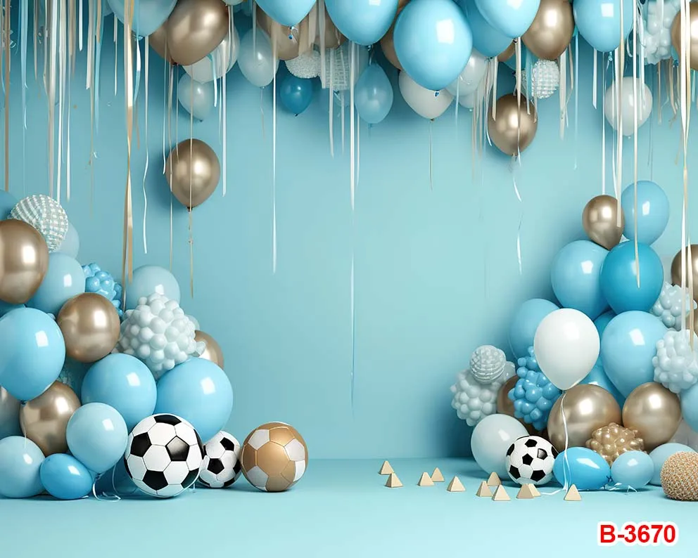 Синие детские фоны с воздушными шарами и футбольным мячом фотографический торт разбивать День Рождения Декор фотозон фоны Баннер Звезды реквизит для новорожденных