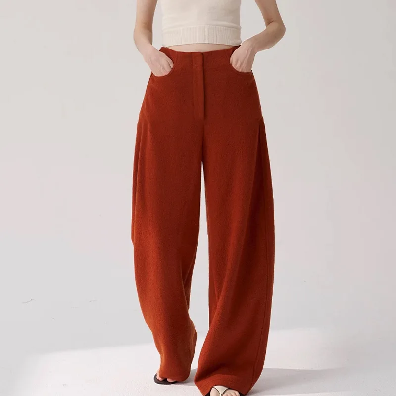 EAEOVNI Minimalistische effen kleur lange broek dames hoge taille casual losse wijde pijpen broek mode 2026 nieuwe kleding