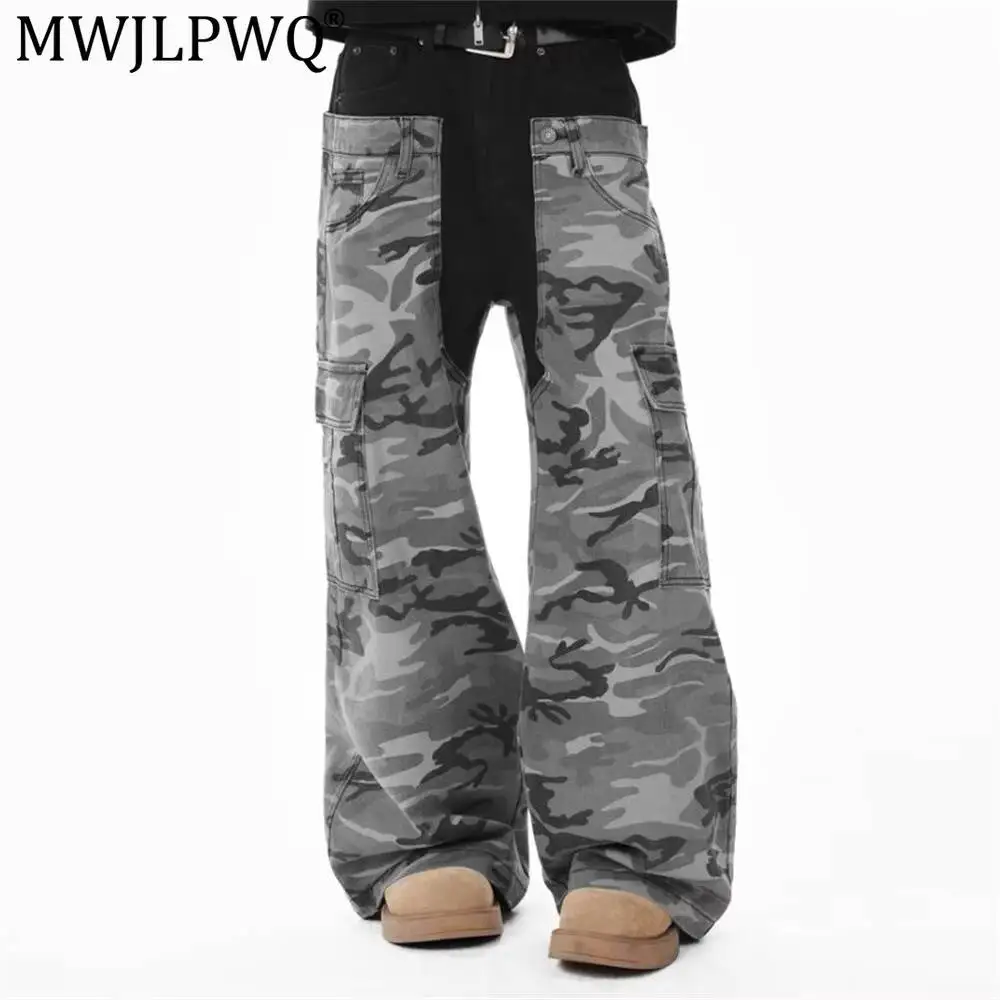 MWJLPWQ Fake Two-Piece Camouflage Cargo Pants For Men Hip-Hop Trendy Design Unique Loose Wide-Leg Denim Trousers Autumn 20281
