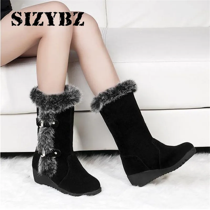 New Hot Women Boots Autumn Winter Ladies Fashion Rabbit hair Snow Boots Thigh High Suede Mid-Calf Boots comfortable warm boots