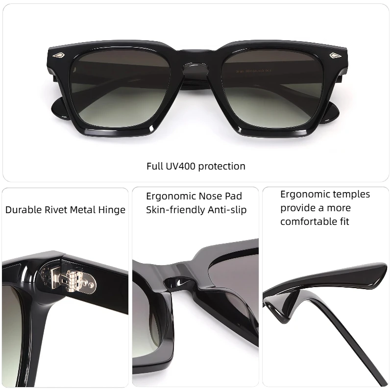 LumoGaze Retro-Sonnenbrille mit dickem Rahmen, rechteckig, UV400-Schutz für Damen, trendige Retro-Sonnenbrille aus hochwertigem Acetatfaser für Herren – Detail 10