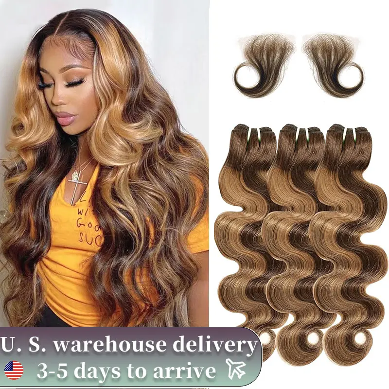 4 27 Highlight Body Wave Bundles Ombre Honey Brown Colored Human Hair Extensions Brown Highlight Brazilian Hair Weave Bundles