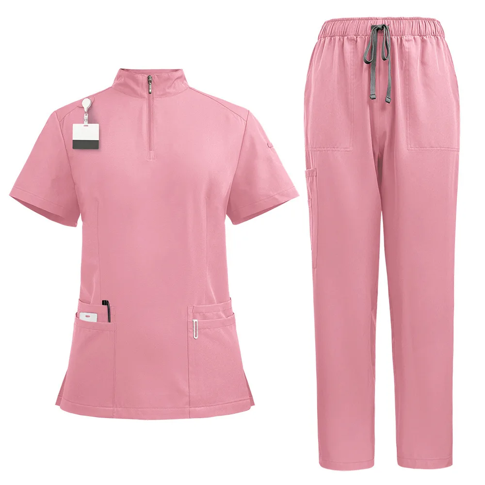 

Stand Collar Zip-Up Scrub Set - Nurse Uniform, Doctor Workwear, Suitable for Beauty Salons & SPA, Unisex Design