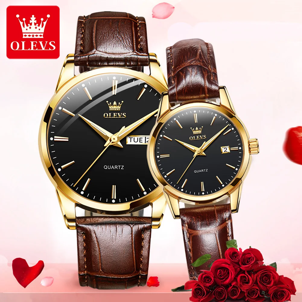 OLEVS 6898 Couple Watches Luxury Original Fashion Brand Waterproof Luminous Quartz Wristwatch Calendar Design For Date Sport