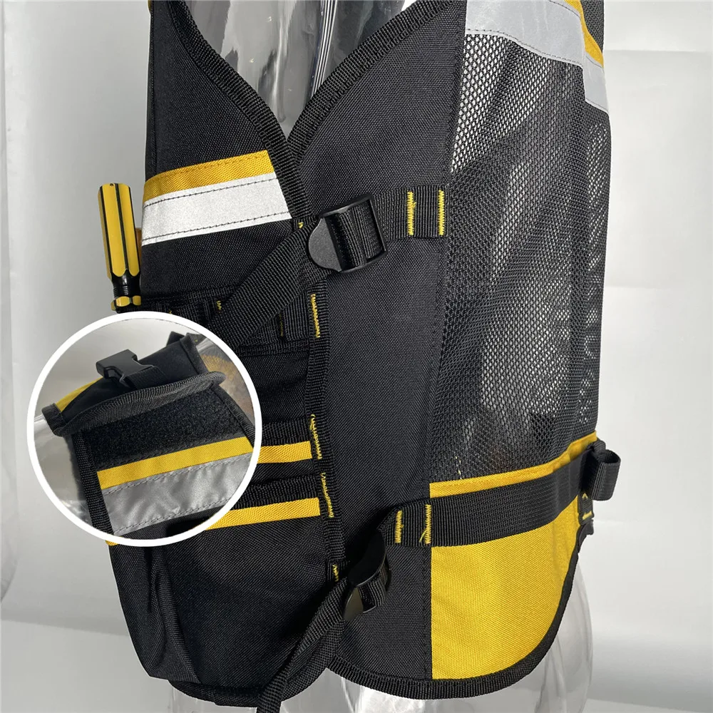 600D Oxford Cloth Tool Vest with Reflective Strips Tool Pockets Belt Loops and Adjustable Straps Duty Work Vest for Electrician