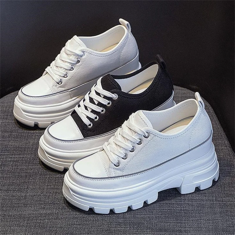 8cm Quality canvas shoes Designer Shoes Women Casual shoes Fashion Height Incresing Chunky Sneakers Women Vulcanized shoes