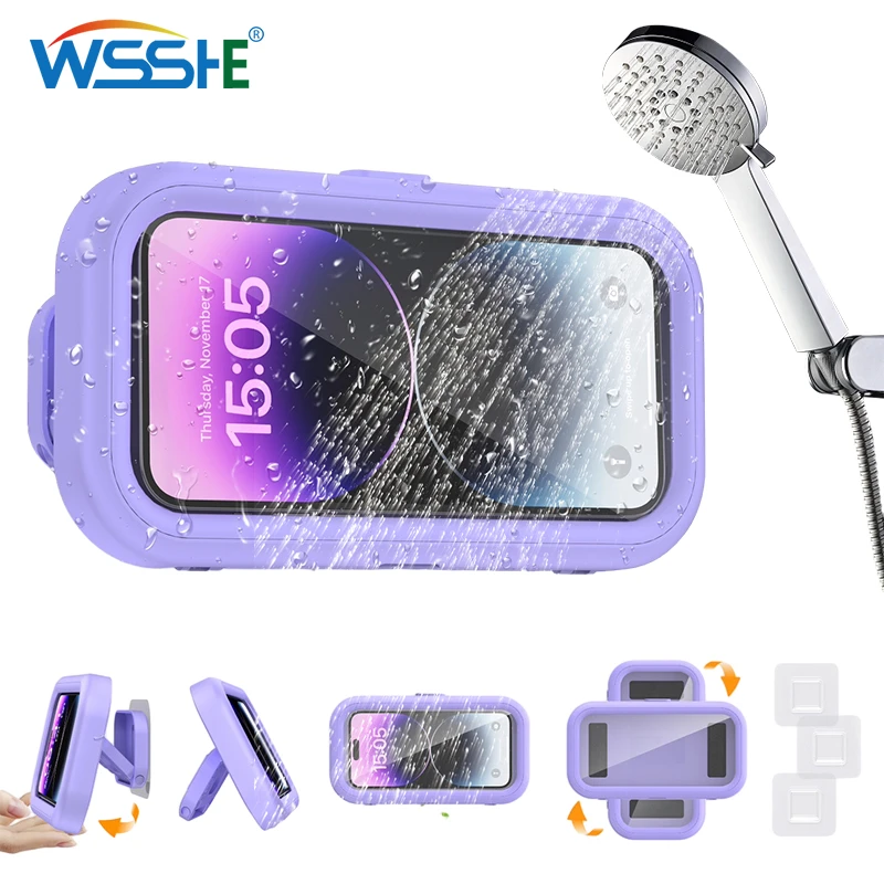 2023 New Waterproof Shower Phone Holder with 360° Rotation, Angle Adjustable, Wall Mounted Phone Holder for Bathroom Kitchen