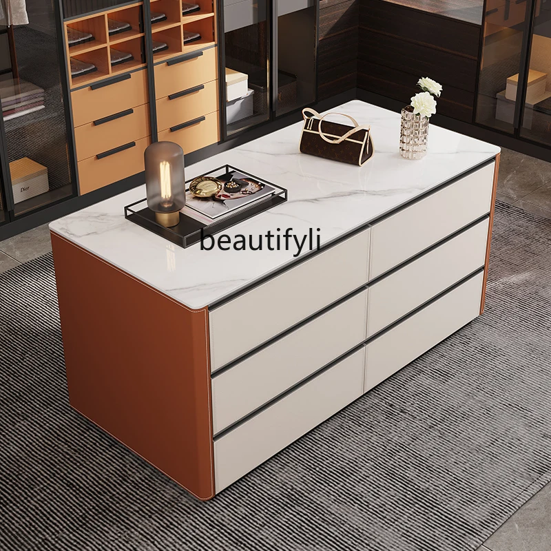 

Cloakroom Middle Island Cabinet Light Luxury Saddle Leather Jewelry Storage Cabinet Solid Wood Display Cabinet