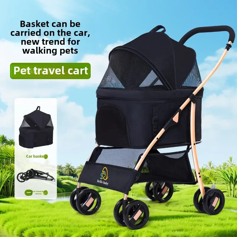 Breathable Medium and Small Dog Pet Cart Carbon Steel Dog Cart Old and Weak Cat Pet Trolley Cat Stroller