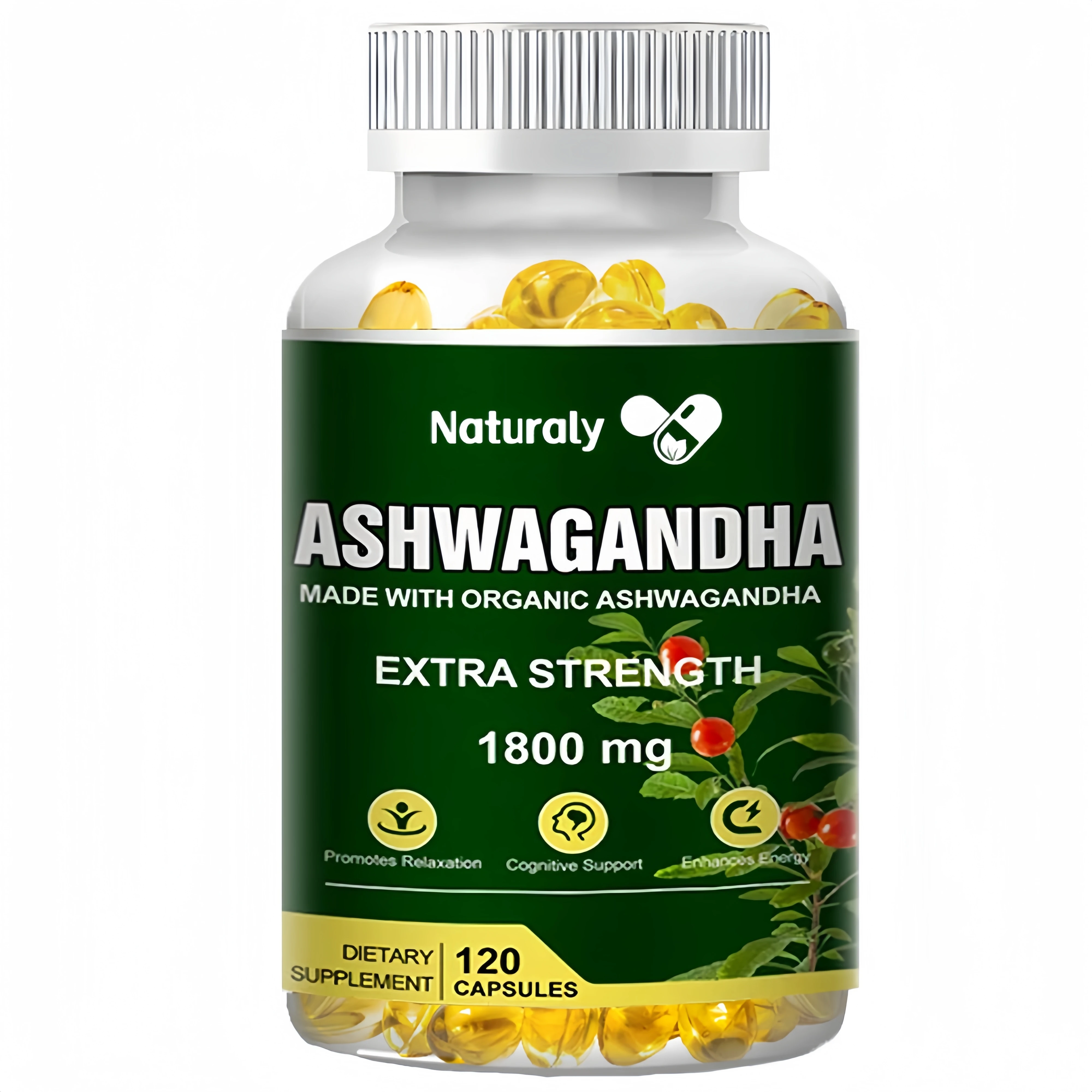 Pure Organic Ashwagandha Root Extract Capsule 1800mg Supplement Help Stress, Focus, Brain, Energy Support Sleep Health