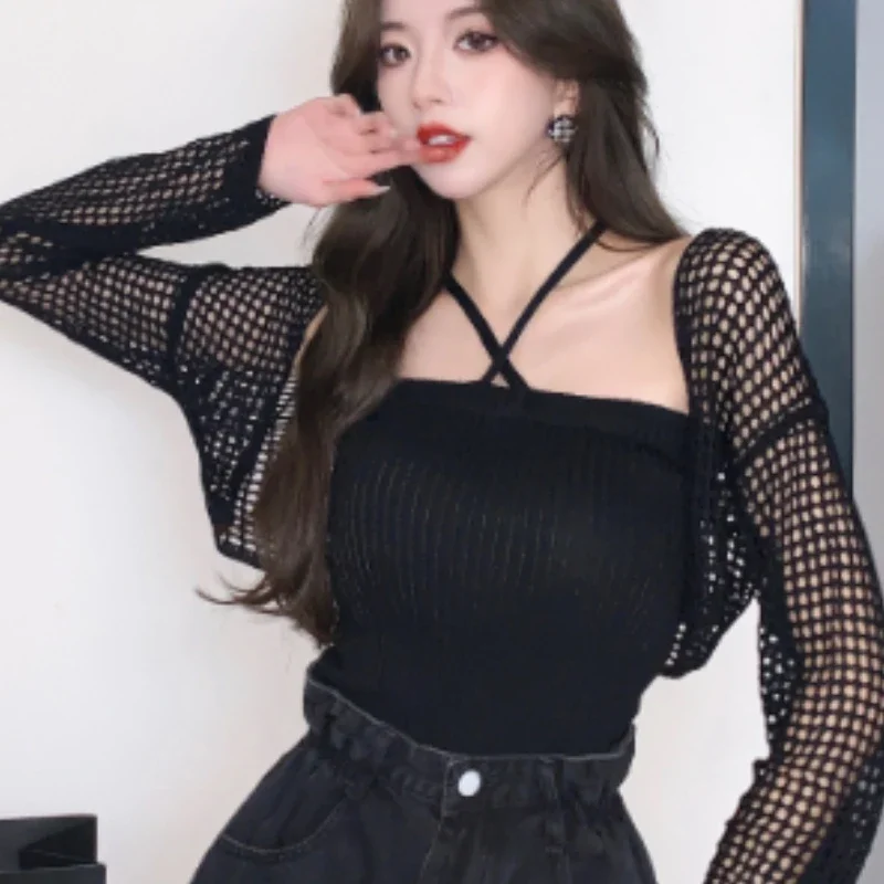 

Cardigan Women Hollow Out Hotsweet Streetwear Summer Sun-proof Casual Loose Korean Style All-match Fashion Solid Vintage Thin