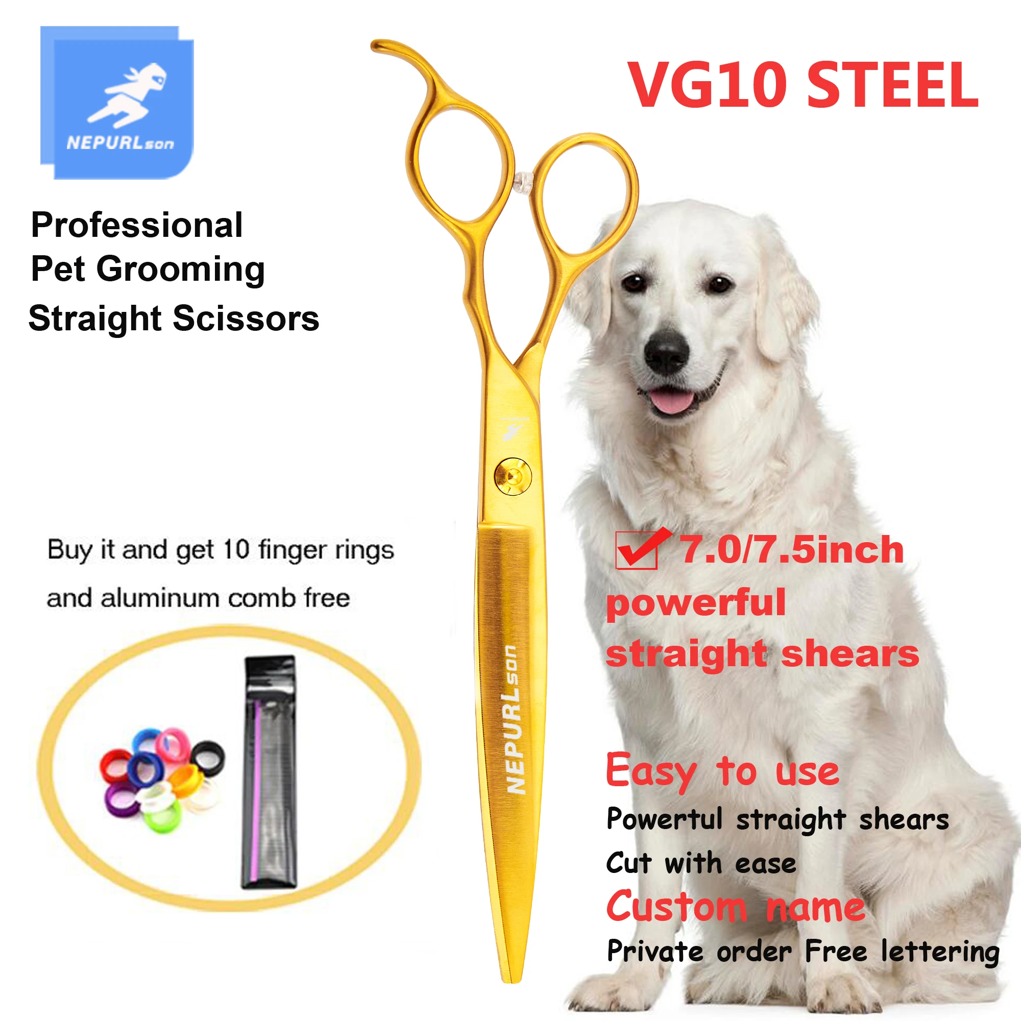 VG10 Steel High-quality 7.5 Inch Professional Pet Scissors For Dog Grooming Cutting Big Quick Trim Straight Curved Shears