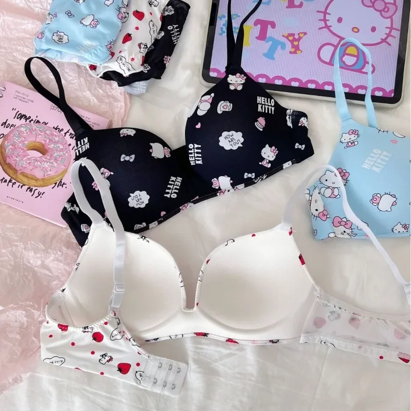 Sanrio Hello Kitty Women's Bra Set Underwear Set Adjustable Shoulder Strap Seamless Bralette Female Lingerie Soft Tank Crop Top