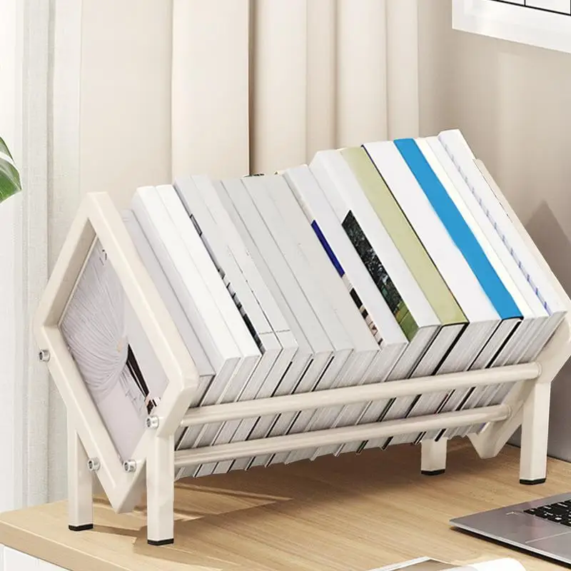 Tabletop Shelves Carbon Steel Tilted Book Organizer For Desk Multifunctional 15.7in Mini Book Shelf Storage Rack Organizer For