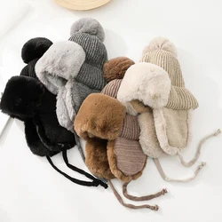 Women's Faux Fur Knitted Beanie Hat Soft Pom Pom Ball Outdoor Riding Skiing Cap Furry Women Thick Warm Hats