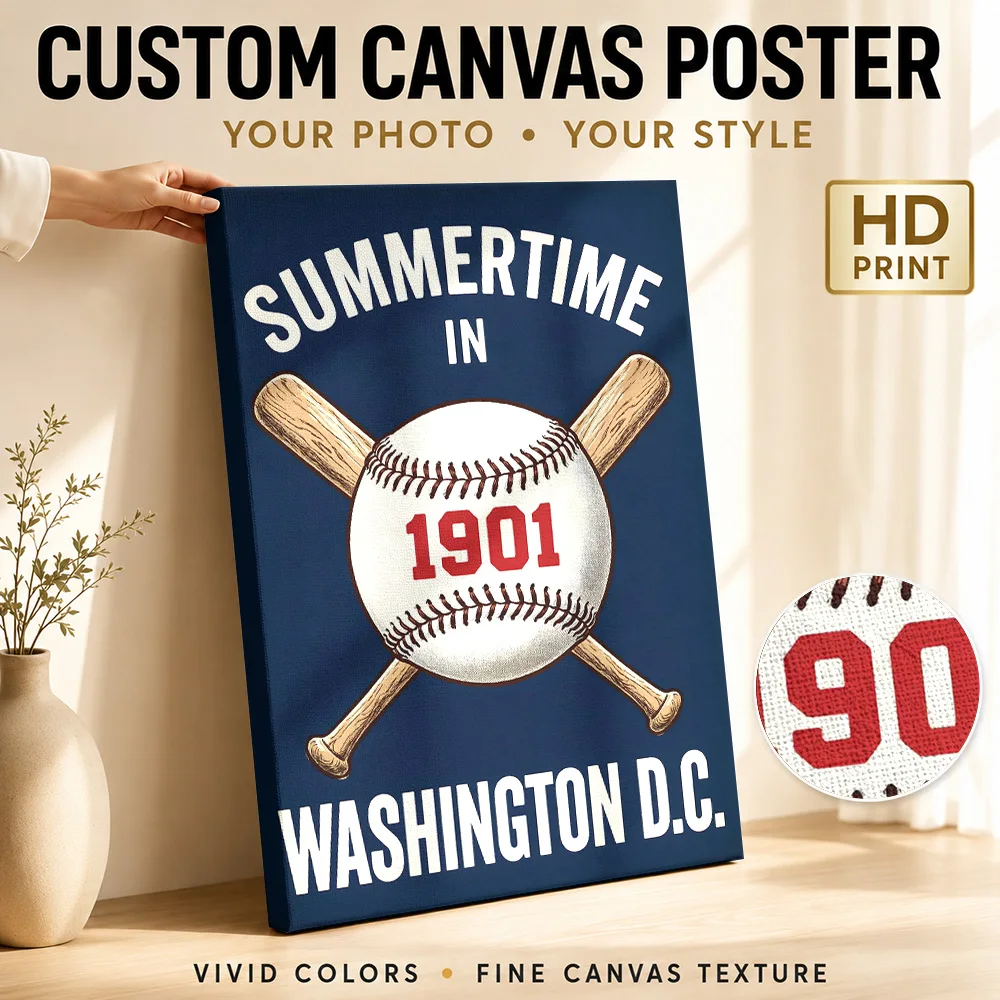 Summertime in Washington D.C. 1901 Baseball Canvas Print Poster Personalized Sports Portrait Canvas Wall Art for Bedroom Decor