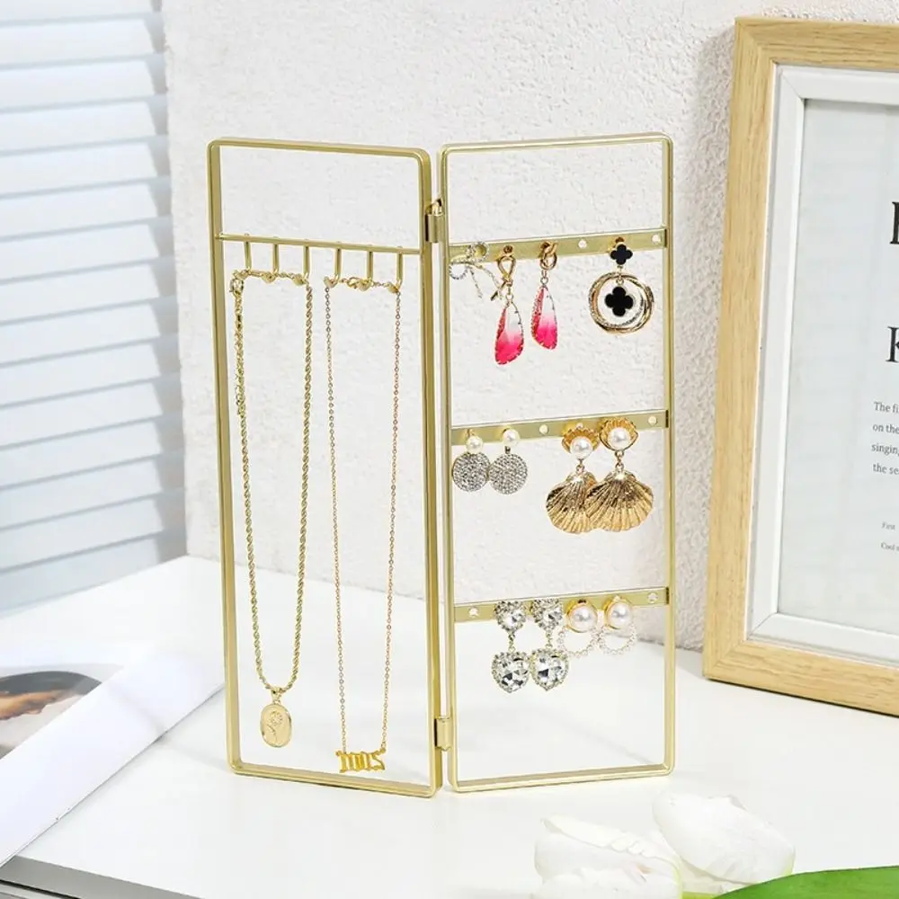 Foldable Jewelry Rack Nordic Style Gold Necklace Display Stand Iron Multi-hooks Bracelet Organizer Rack Jewelry Packaging
