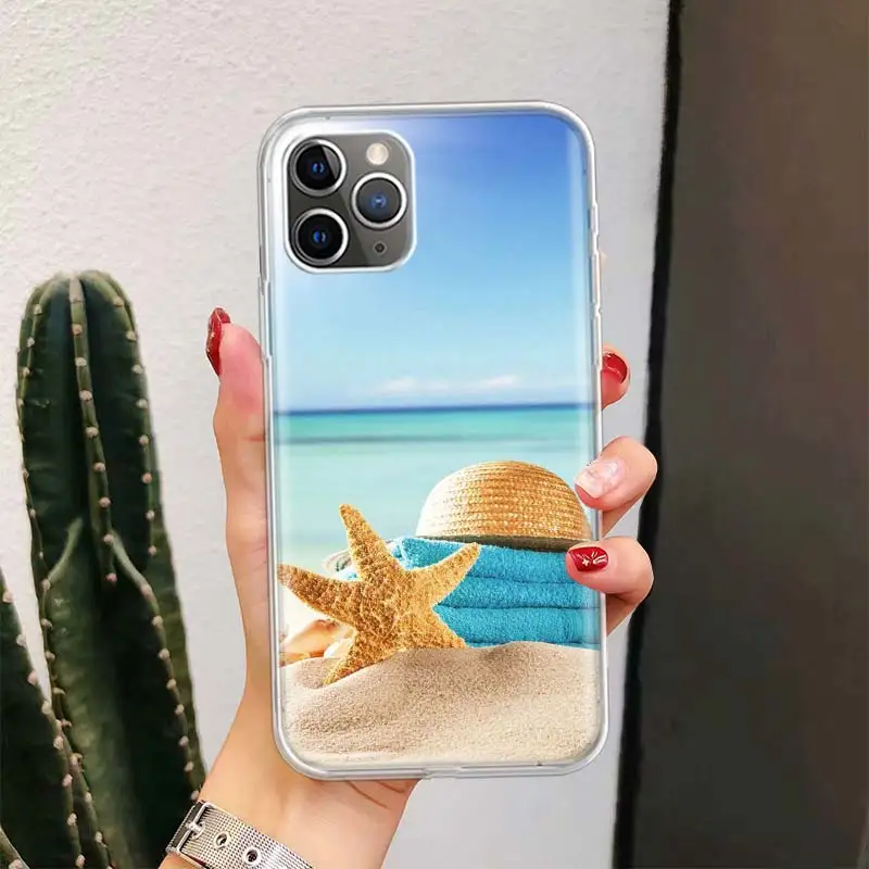 Blue Wood Seashells Sea Star Phone Case For Apple iPhone 16 15 14 13 12 11 Pro Max XS XR X 7 + 8 Plus SE Soft Shell Cover Coque 