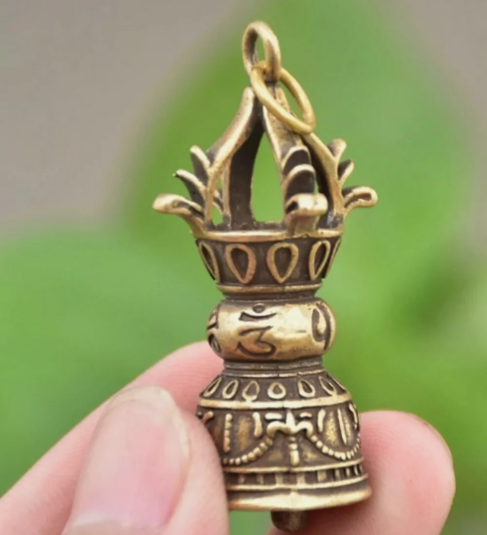 1.8" Old Chinese Brass Fengshui Temple Dorje Vajra Bell Statue