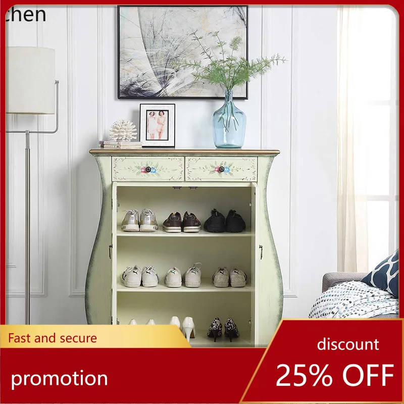 

HT Painted Vase Cabinet Solid Wood Vintage Drawer Bedroom Storage Locker