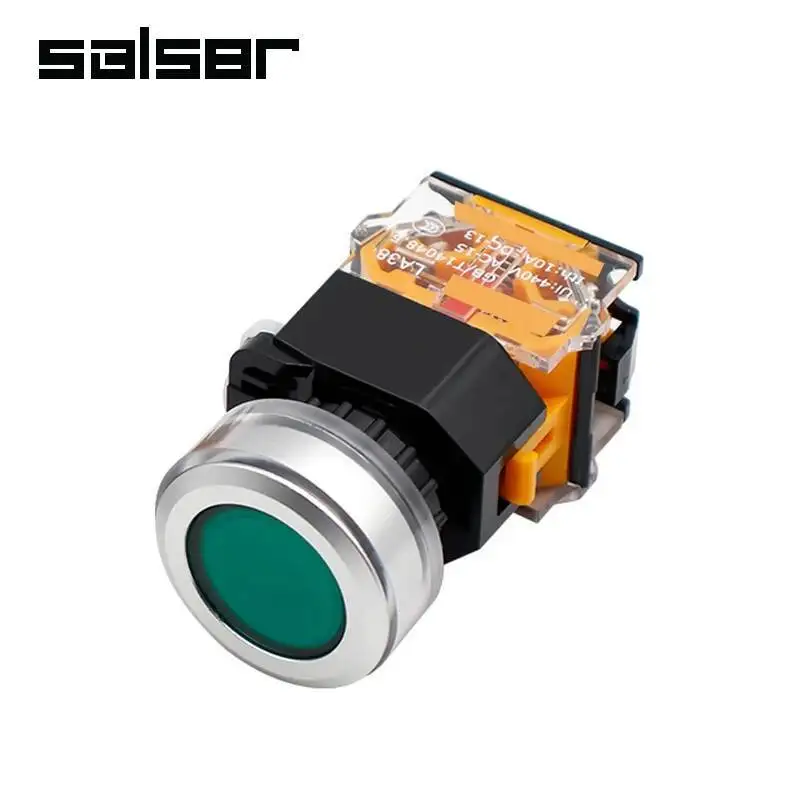 30 مللي متر مفتاح بـزر دفع LA38-11BN Momenrtary إعادة تعيين قفل ذاتي 1NO1NC بدء إيقاف دائري مستدير شقة رئيس النحاس الاتصال