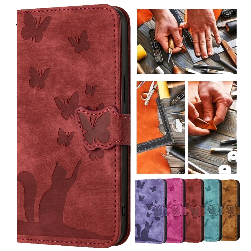 

Wallet Bags Flip Cover For Redmi Note 12S Etui Butterfly & Cat Leather Case on For Xiaomi Redmi Note12 4G Note 12 Pro 5G Coque