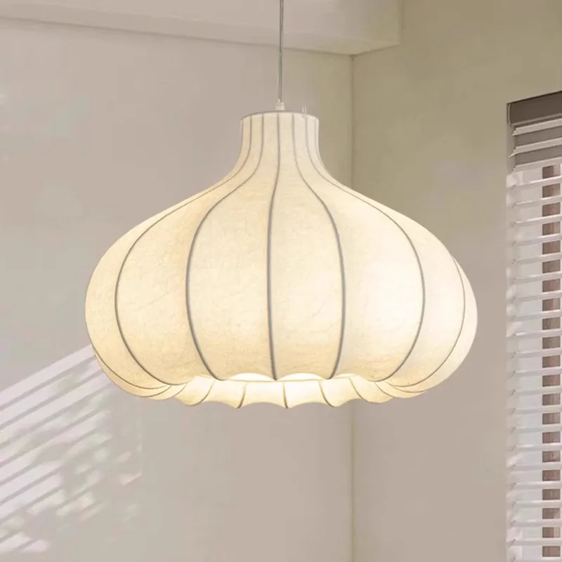Luces colgantes de seda de cebolla japonesa Wabi Sabi estilo crema francesa comedor cocina candelabro iluminación lámparas de dormitorio accesorios