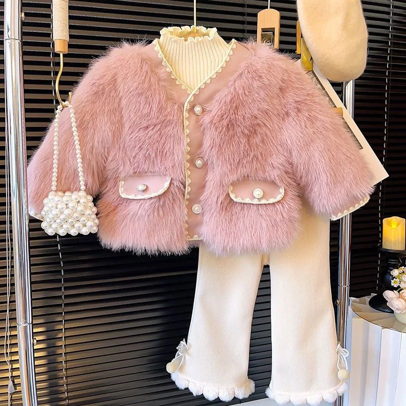 

Girls Clothing Sets Winter Kids Baby Girl Fur Coat and Pants 2pcs Clothes Suit Children Girl Princess Sweet Warm Clothes 2-10YRS