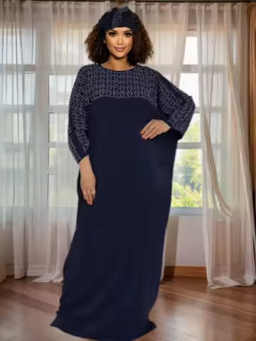 Elegant Rhinestone African Dashiki Dress for Women - Evening Party Kaftan Ankara Maxi Gown