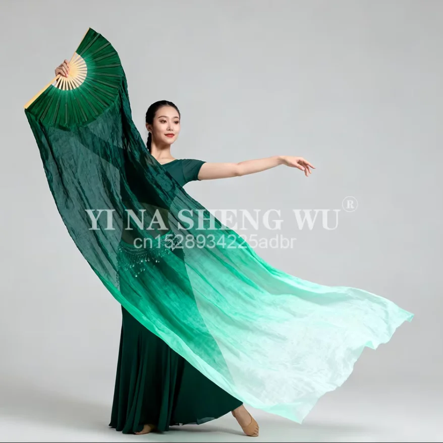 1 زوج الحرير الطبيعي المشجعين الرقص الشرقي مروحة طويلة 100% الحرير الحقيقي الرقص الشرقي ملحق اليدوية مصبوغ الحرير الحجاب الرقص التدرج المشجعين #2