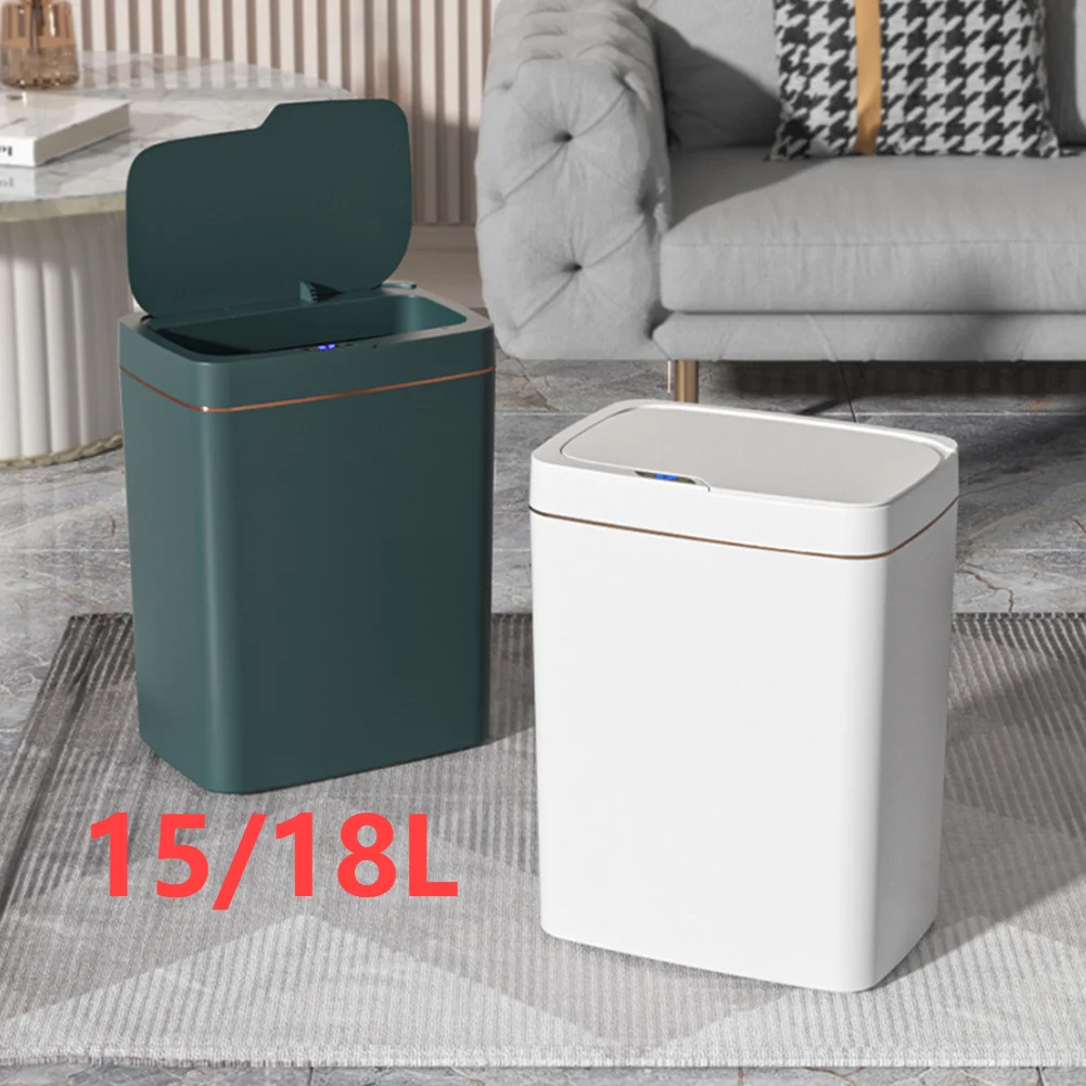 15/18L Smart Sensor Trash Can Garbage Bucket Waterproof Narrow Seam Automatic Trash Bin Wastebasket for Kitchen Toilet Bedroom