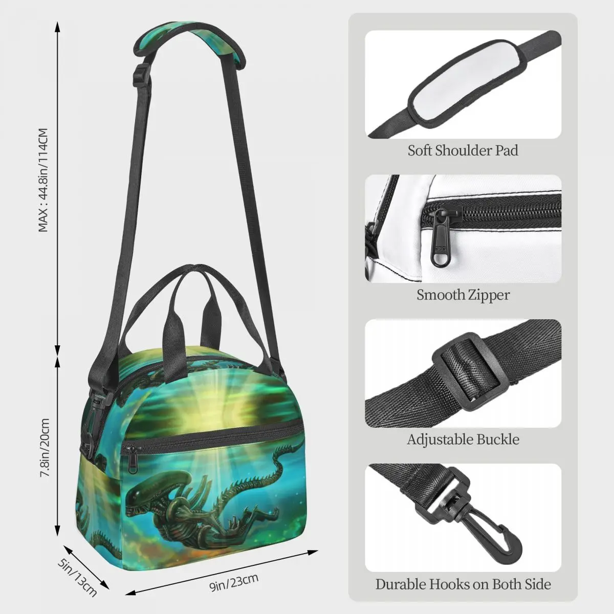 Xenomorph Alien Lunch Bags Insulated Bento Box Portable Lunch Tote Picnic Bags Thermal Bag for Woman School