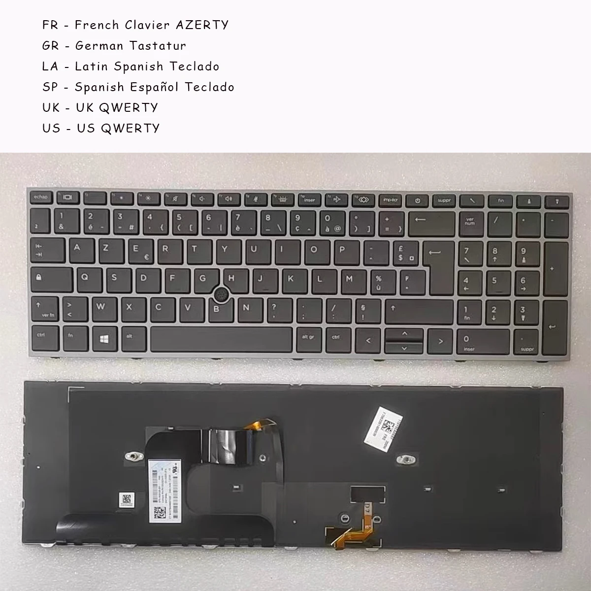 New French German Latin Spanish UK US Keyboard for HP Zbook Fury 17 G7 G8 Backlit M04679-xx1 M20128-xx1 , Black without Frame