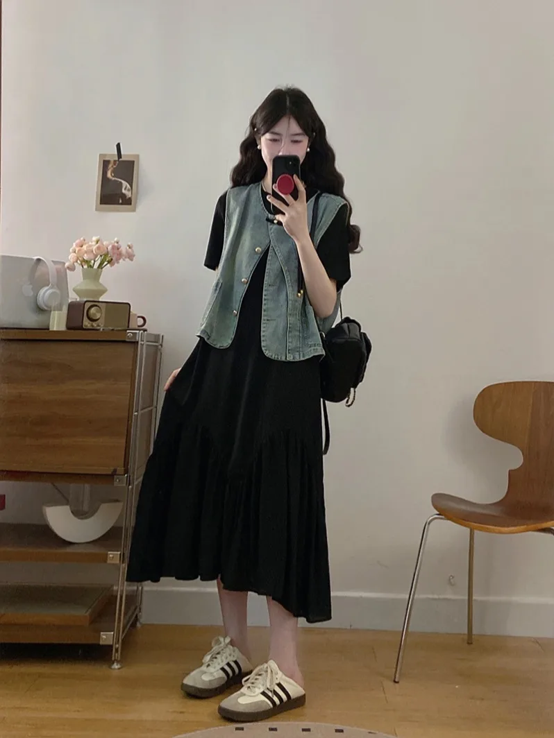 

Slimming Effectiveness Summer Thin Denim Vest Women's Dress Set Cool Sensation plus Size Design Casual Fashion Outerwear