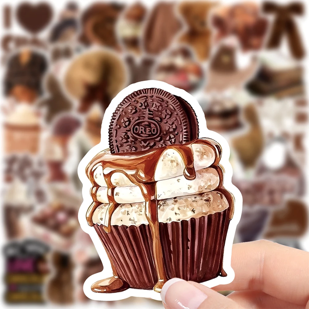 10/30/50pcs Cute INS Style Cartoon Chocolate Stickers Retro Aesthetic Decals Decoration Water Bottle Phone Luggage Sticker Pack