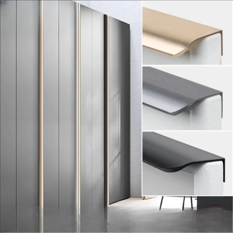 1.2mm 40mm Aluminum Alloy Curved Edge Sealed Cabinet Handle, Light Luxury Cabinet Drawer Cabinet Door, Invisible Wardrobe Handle