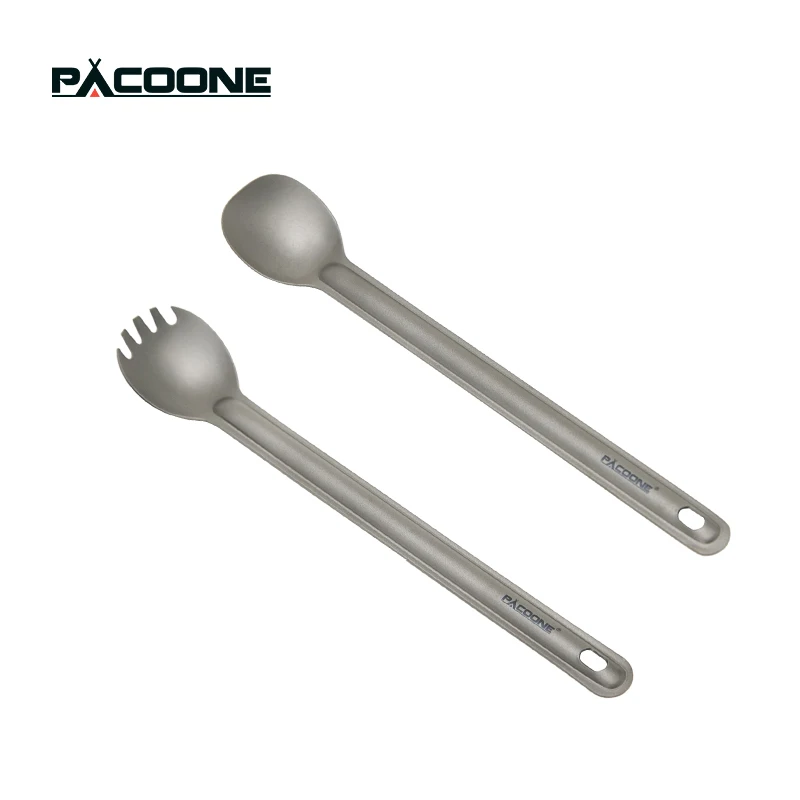 PACOONE Camping Titanium Spork Spoon Outdoor Lightweight Fork Tableware Portable Picnic Hiking Travelling Ultralight Dinnerware