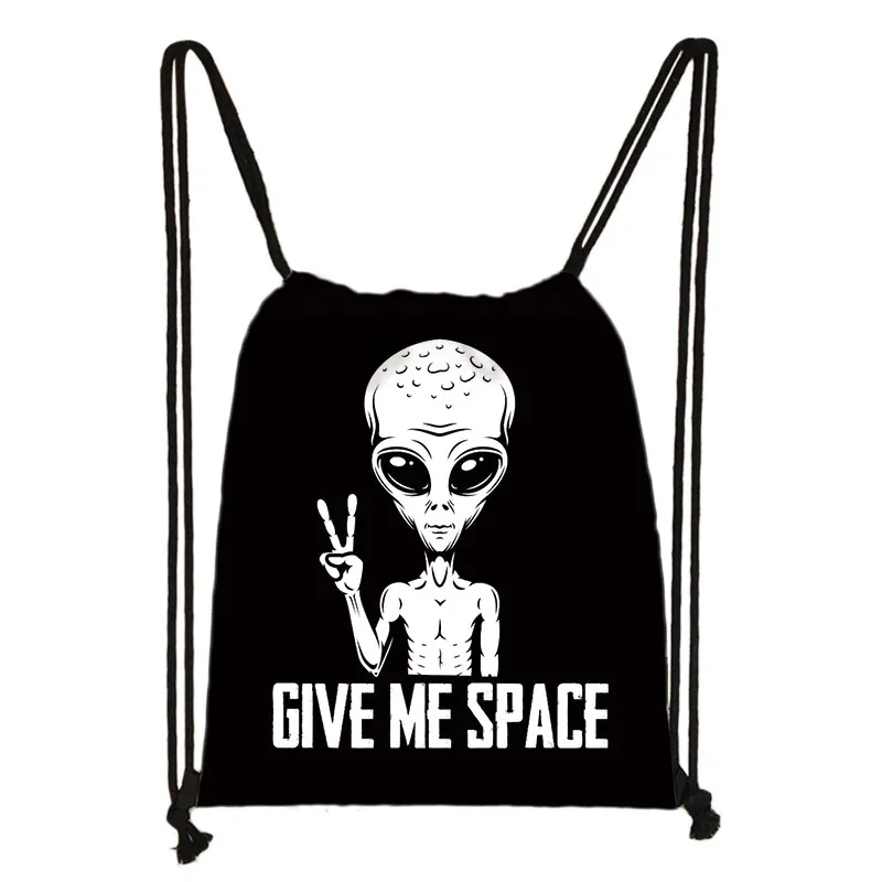 Alien UFO Print Backpack L Want To Believe Drawstring Bag Student Bookbags Women Men Casual Storage Bag for Travel Shoes Holder