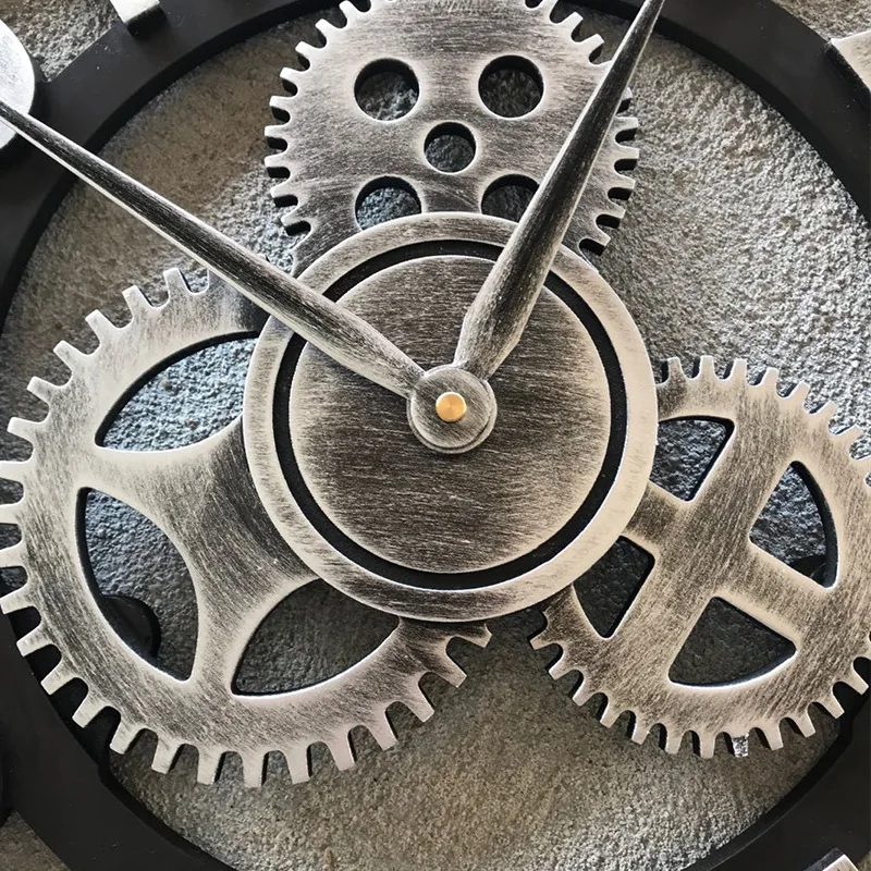 Retro Wall Clock Wooden Gear Decorative  Personalized Roman Industrial Style Living Room Silent Creative