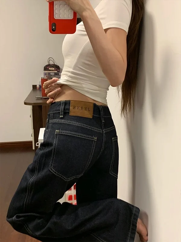 Low Waist Flared Jeans Women's Summer Thin Loose Slimming Non-Matching Leggings 145 Small Stature Black Wide Leg Jeans
